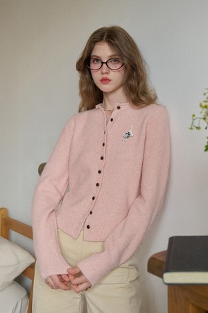 Cat embroidery knit cardigan_2color