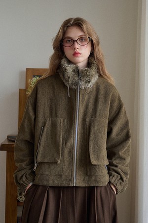 Fur collar corduroy short jacket
