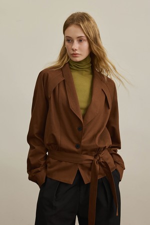 Brown lapel waist jacket