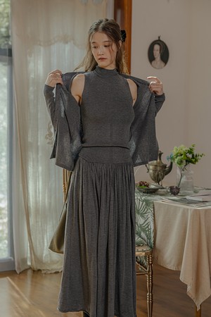 Autumn gray knitted top and skirt set