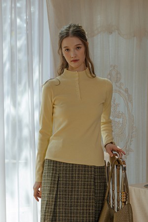 Button knit long-sleeve base top_4color