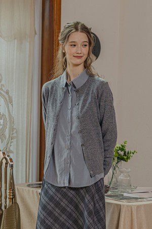 Solid color knit cardigan_3color