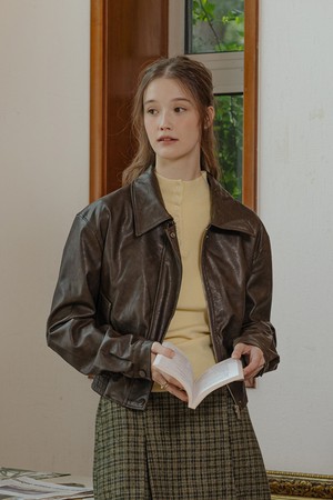 Slim-fit pleated leather jacket_2color