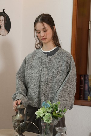 Black dot crew neck jacket_LIGHT GRAY