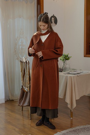 Non-detachable collar coat_BROWN