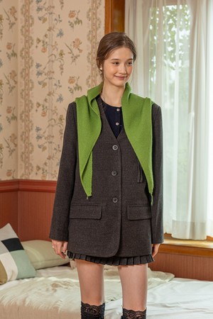 DD_Loose blazer and skirt shawl set