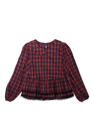 Check lace hem blouse_2color