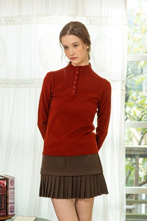 Red button knit base top
