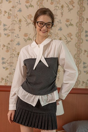 Cross-tie faux two-piece top_WHITE