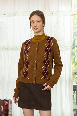 Diamond pattern knit cardigan_2color