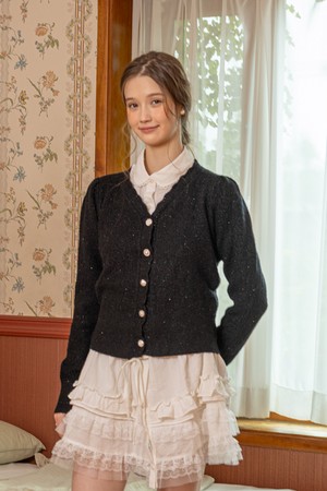 V neck knit sequin cardigan_3color