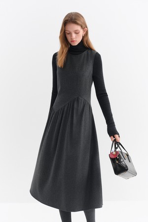 Shirring wool sleeveless dress