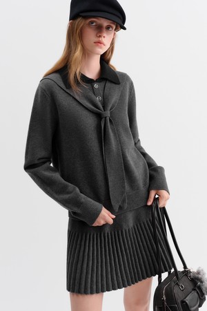 College tie collar knit top