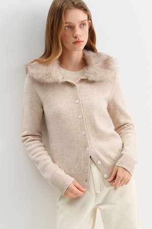 Fur lapel cardigan