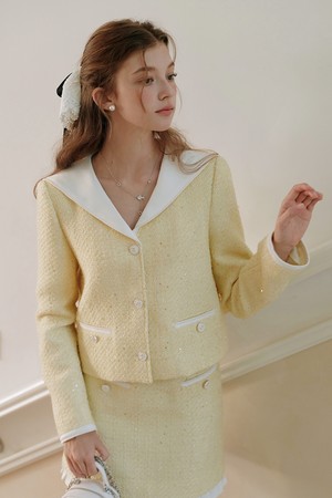 Sequin sailor collar tweed jacket