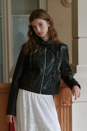 Ruffle leather jacket