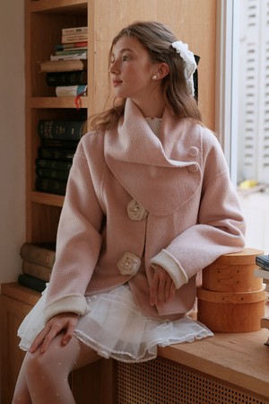 Flower button wool jacket