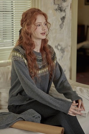 Fair isle round neck cardigan_2color