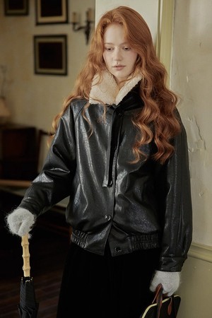 Imitation fur leather jacket
