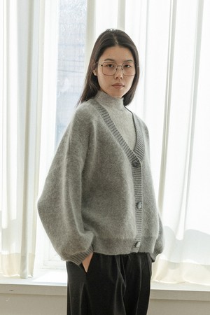 Velvet button knit cardigan_GRAY