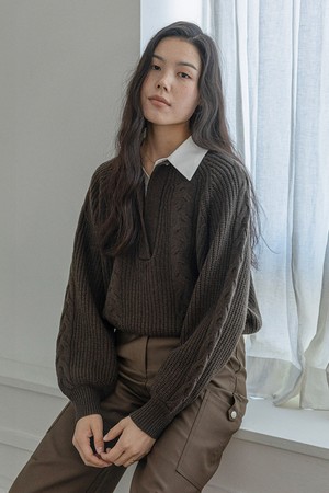 Fake two-piece shirt knit top_2color