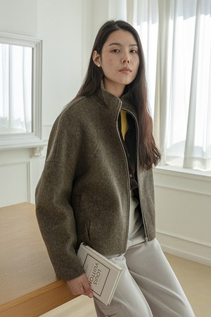 Zipper stand collar short coat_2color