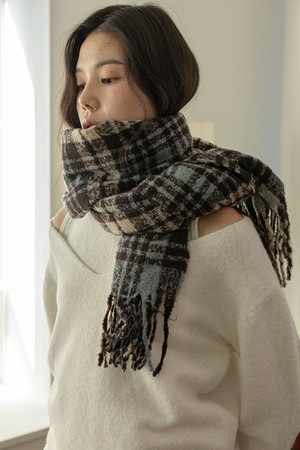 Colorblock plaid muffler_4color