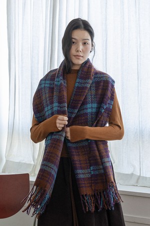 Colorblock plaid muffler_4color