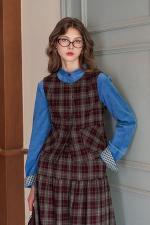 Brushed plaid vest