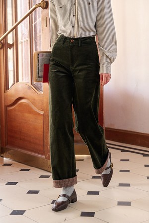 Contrast corduroy pants_2color