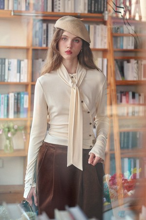 Diagonal long sleeve knit top_2color