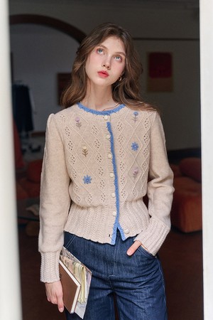 Hand-linked french knit cardigan