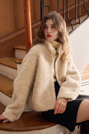 Stand-up collar fur jacket_2color