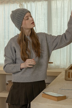 Knit hoodie top_GRAY