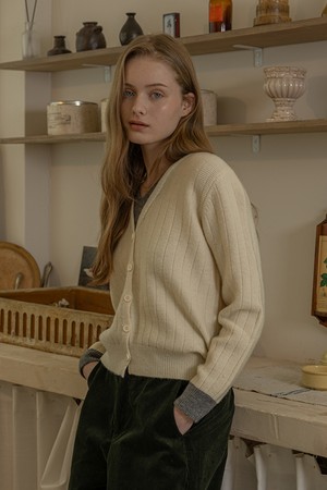 Two fake pieces knit cardigan_IVORY