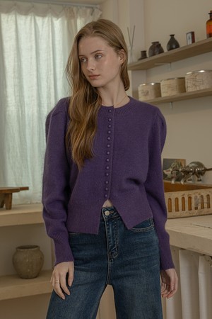 Slim fit velvet buttons knit cardigan_PURPLE