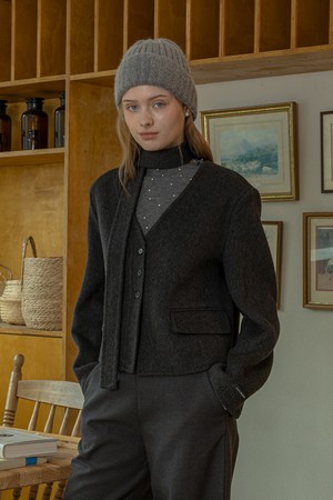 V-neck warm short coat_2color