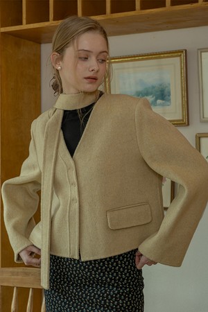 V-neck warm short coat_2color