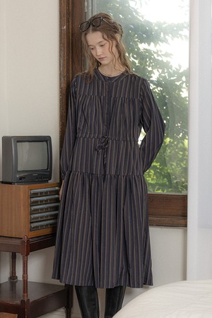 Navy striped long-sleeved dress