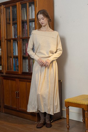 Side-collar knit top and skirt set_IVORY