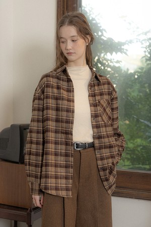 Check colorblock shirt_BROWN