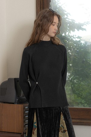 Button down knit base top_BLACK