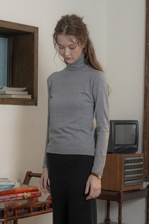 Turtleneck light gray base knit top