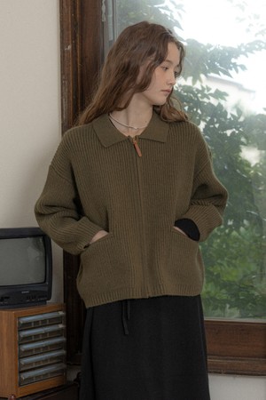 Knit zip-up lapel coat_2color