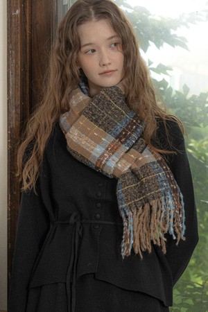 Plain color check muffler_3color