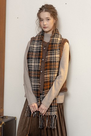 Plain color check muffler_3color