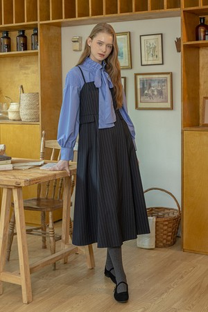 Classic striped camisole dress_BLACK