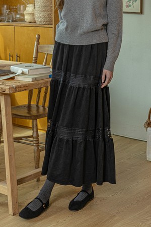 Winter black velvet lace skirt