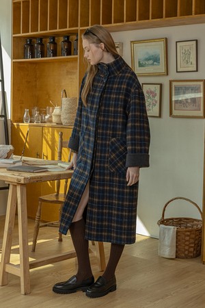 Winter check coat_NAVY
