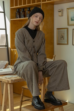 V-neck formal jumpsuit_BROWN